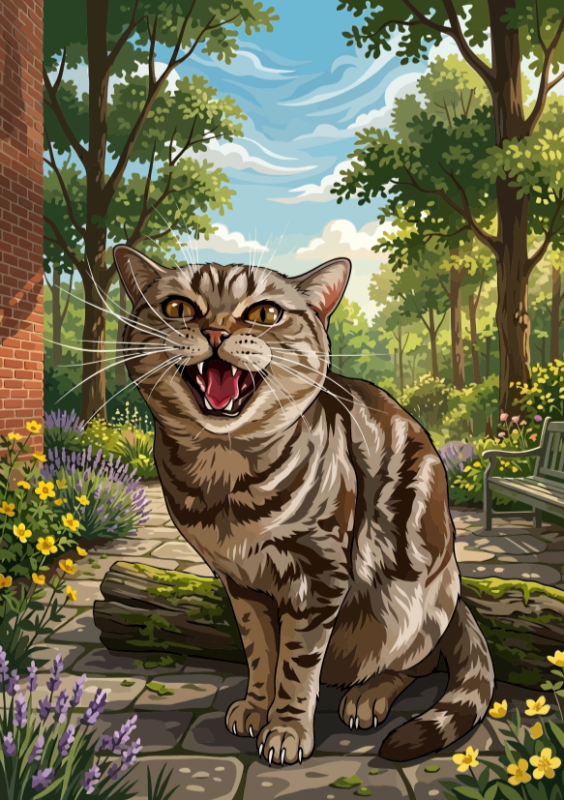 Kat in bloementuin