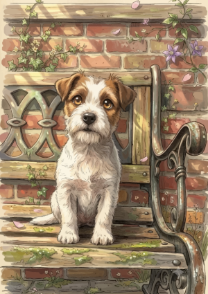 Jack Russel hond op bankje