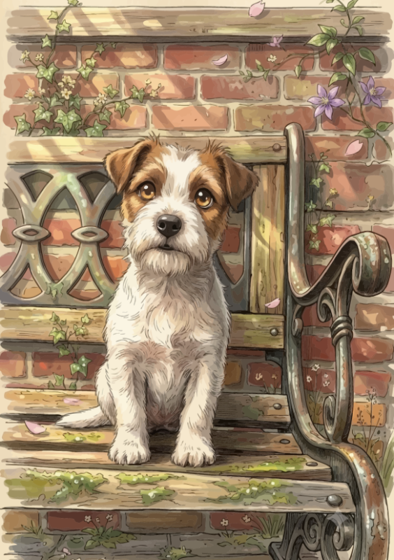 Jack Russel hond op bankje