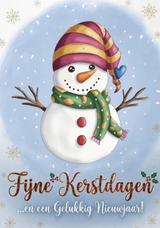 Fijne kerstdagen en een gelukkig nieuwjaar met sneeuwpop