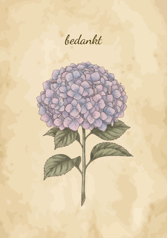 Hortensia bloem met bedankt tekst