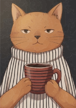 Kat met koffie in haar poten