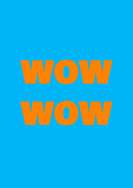 Wow wow tekst in blauw en oranje
