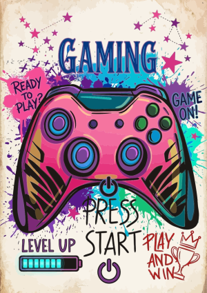 Gaming press start met controller en coole graffiti