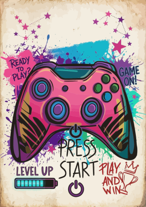 Gaming press start met controller en coole graffiti