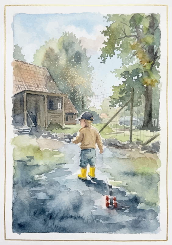 Kind op avontuur met zijn speelgoed