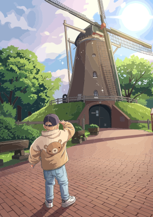 Kind op ontdekkingstocht bij korenmolen