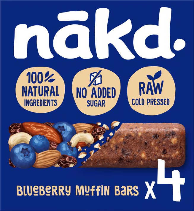 Nakd. Raw Fruitrepen met noten Blueberry Muffin