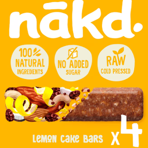 Nakd. Raw Fruitrepen met noten Lemon Cake