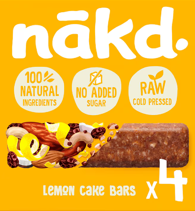 Nakd. Raw Fruitrepen met noten Lemon Cake