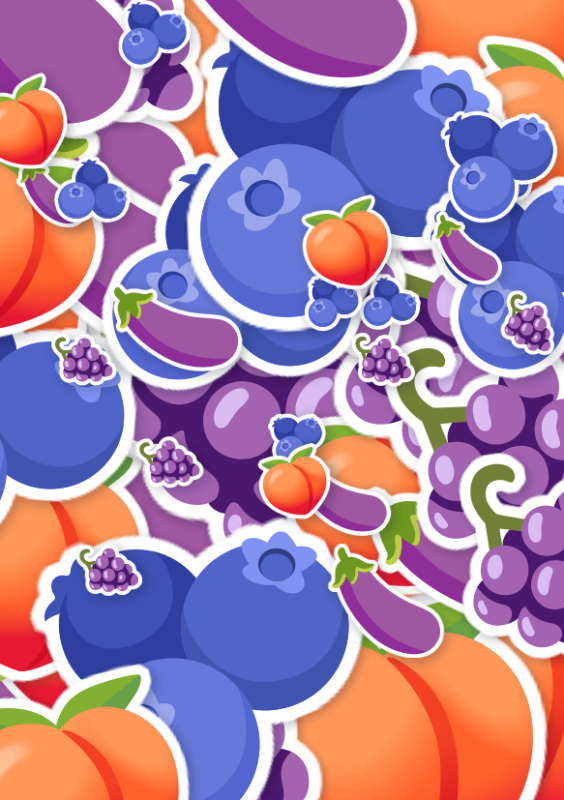 Emoji kaart vol paars en roze fruit